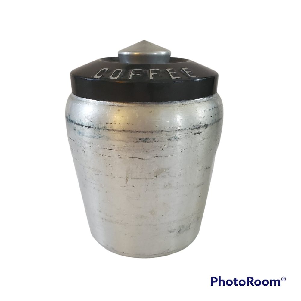 Vintage spun aluminum coffee canister MCM silver